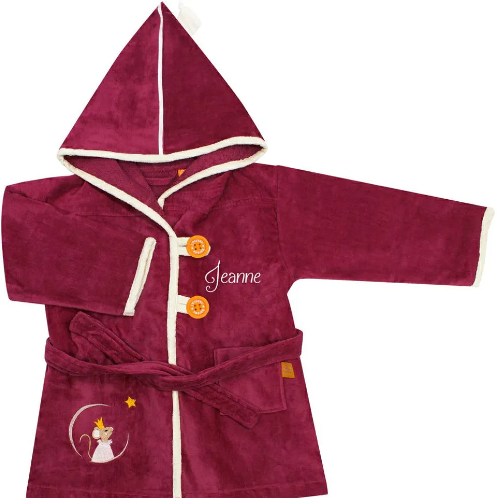 Peignoir souris framboise personnalisable (2-4 ans)