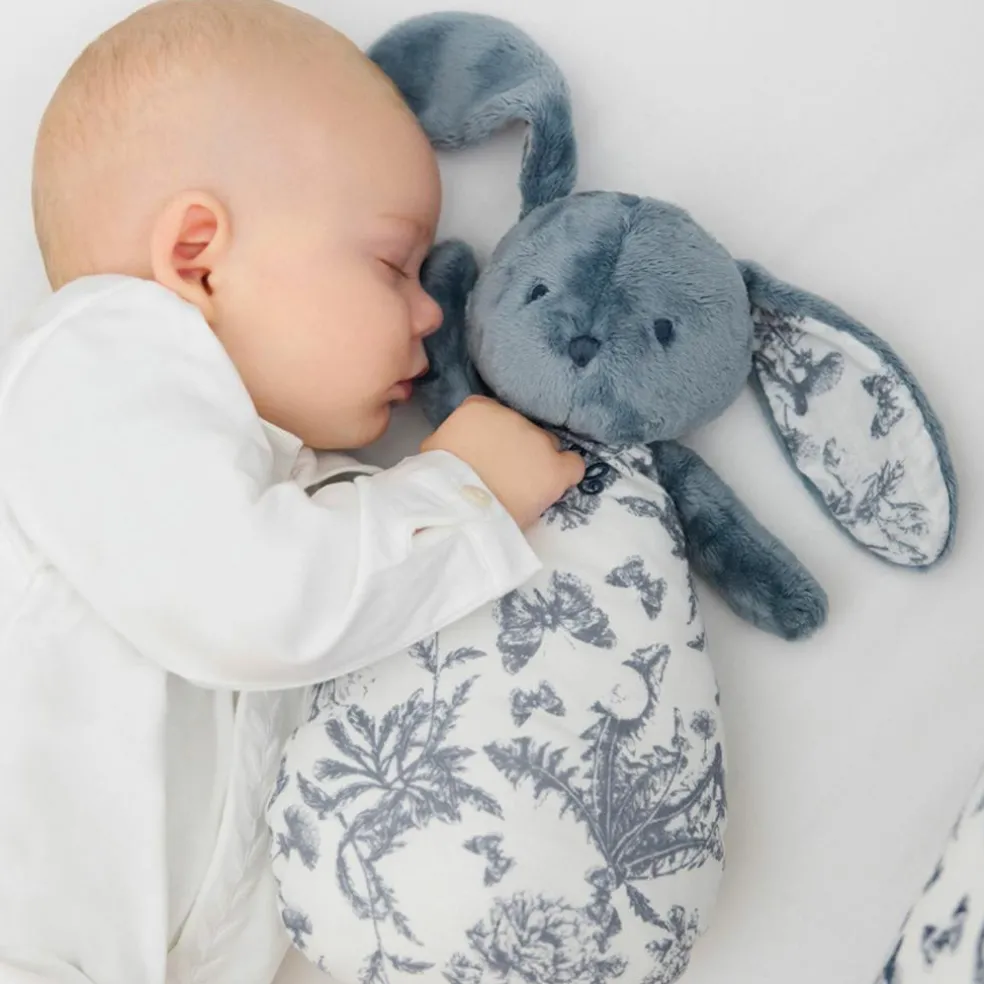 Peluche bruit blanc lapin Toile de Jouy bleu