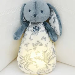 Peluche bruit blanc lapin Toile de Jouy bleu