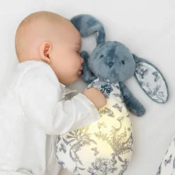 Peluche bruit blanc lapin Toile de Jouy bleu