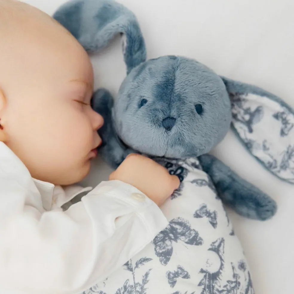 Peluche bruit blanc lapin Toile de Jouy bleu