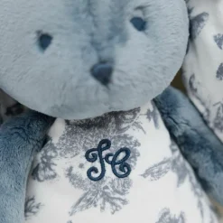 Peluche bruit blanc lapin Toile de Jouy bleu