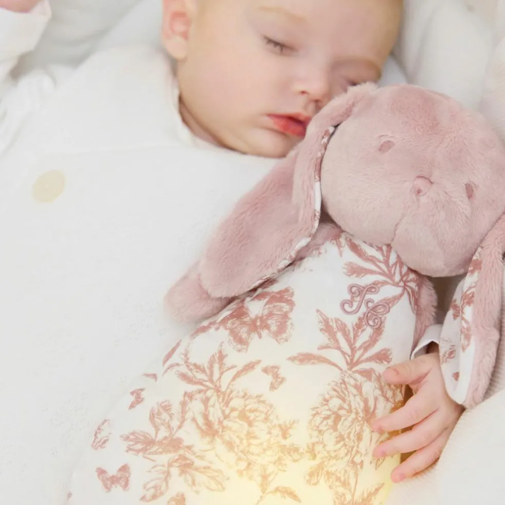 Peluche bruit blanc lapin Toile de Jouy rose