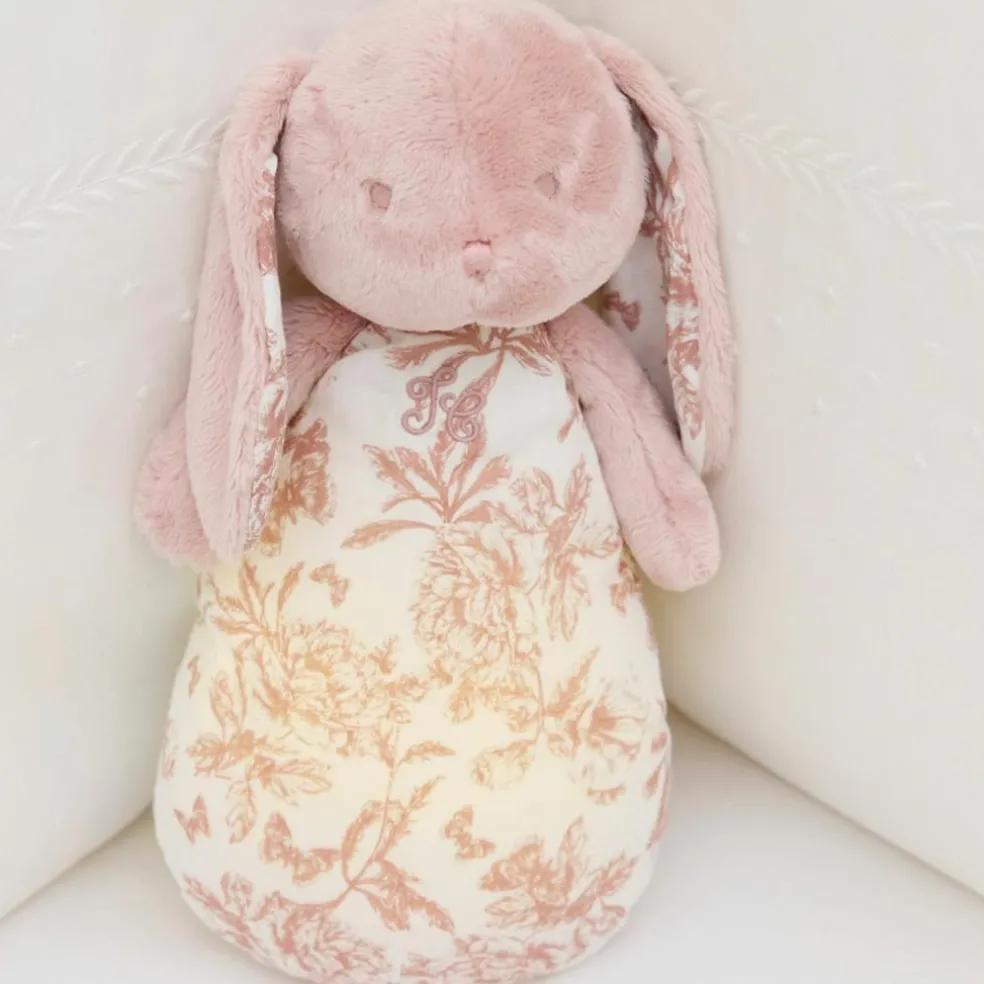 Peluche bruit blanc lapin Toile de Jouy rose