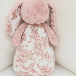 Peluche bruit blanc lapin Toile de Jouy rose