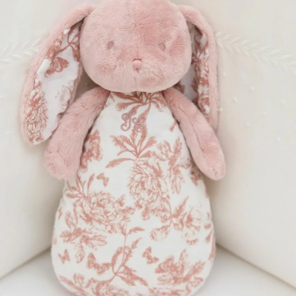 Peluche bruit blanc lapin Toile de Jouy rose