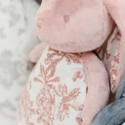 Peluche bruit blanc lapin Toile de Jouy rose