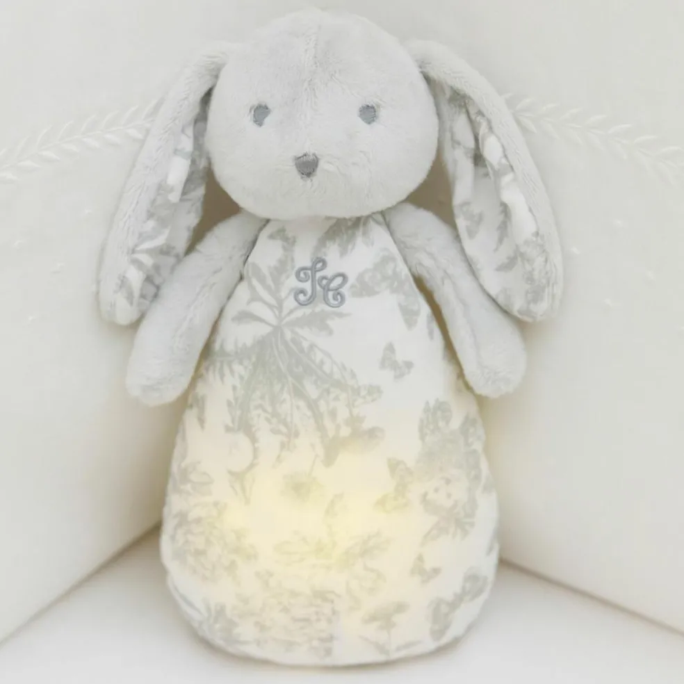Peluche bruit blanc lapin Toile de Jouy gris