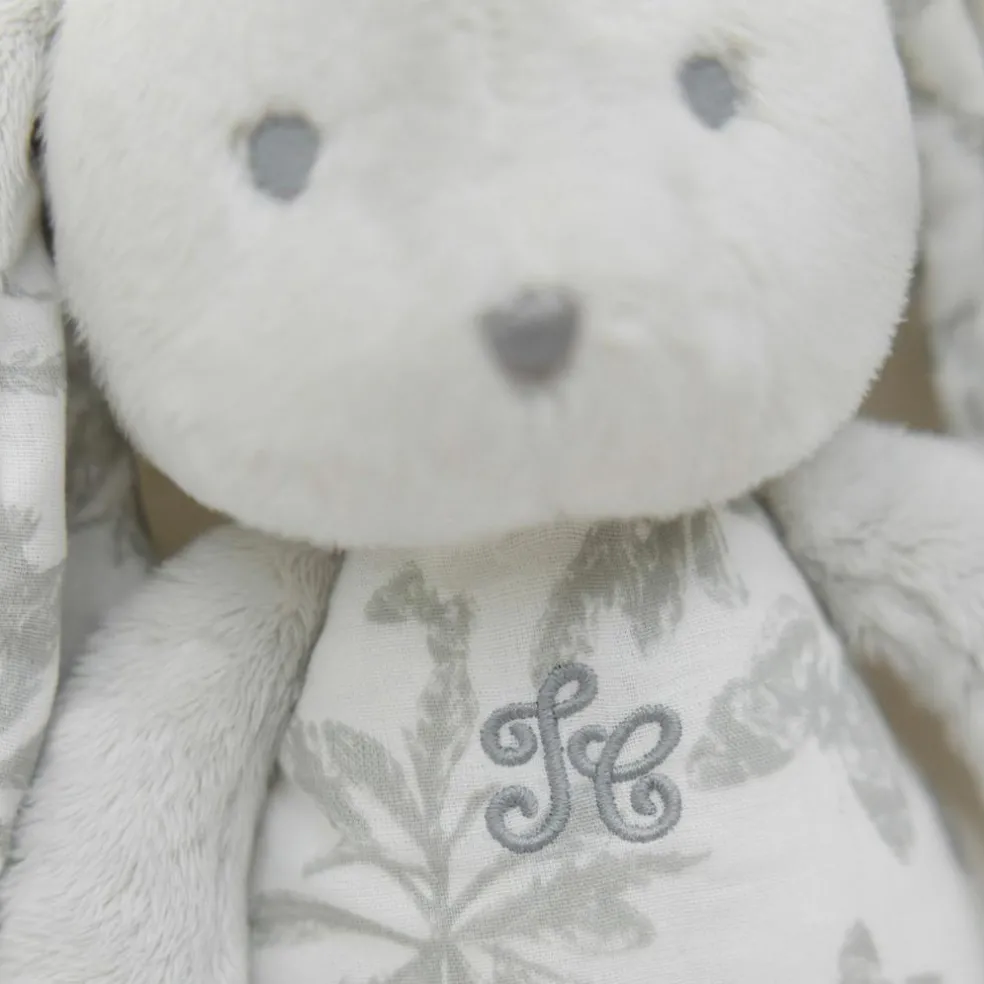 Peluche bruit blanc lapin Toile de Jouy gris