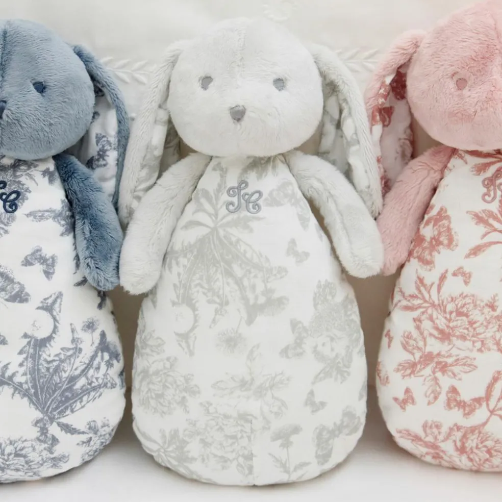 Peluche bruit blanc lapin Toile de Jouy gris