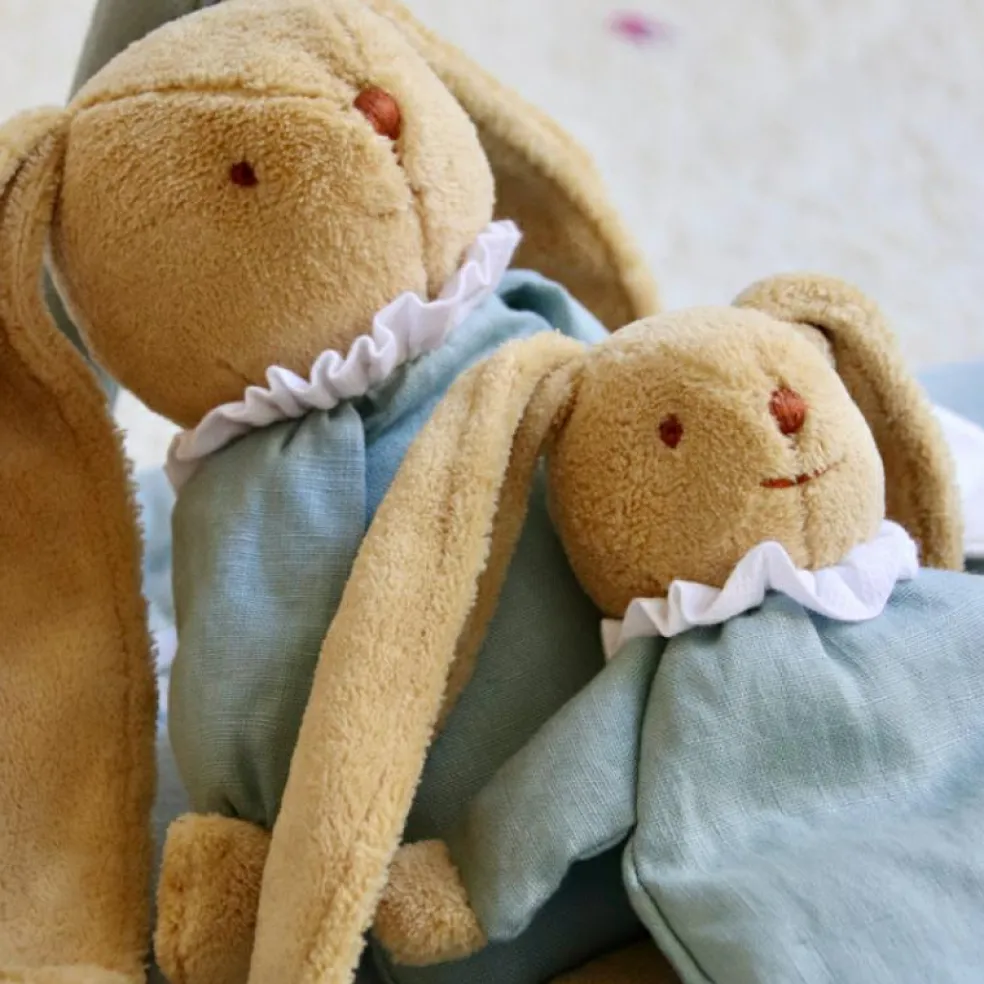 Peluche musicale lapin nid d'ange vert céladon (28 cm)