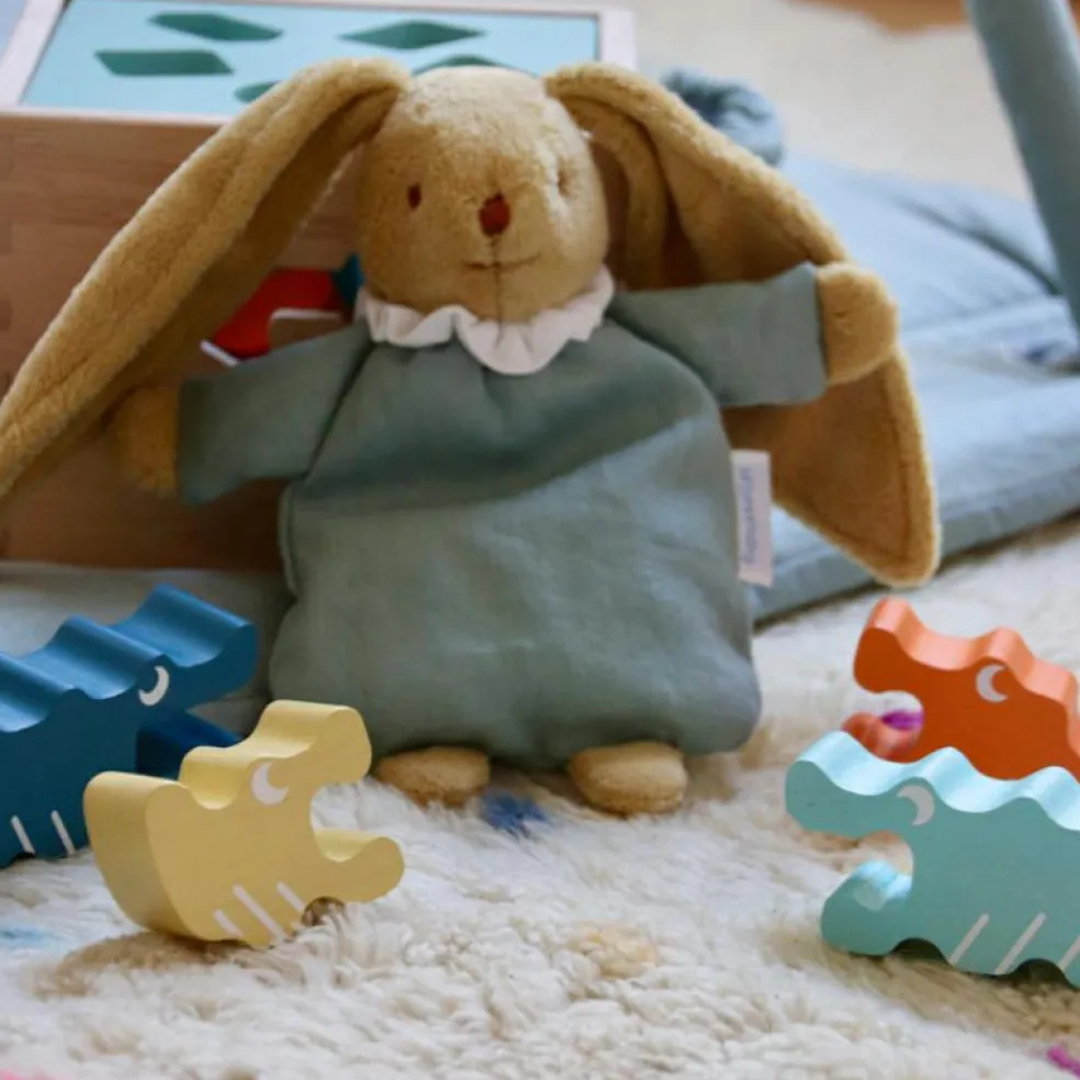 Peluche musicale lapin nid d'ange vert céladon (28 cm)