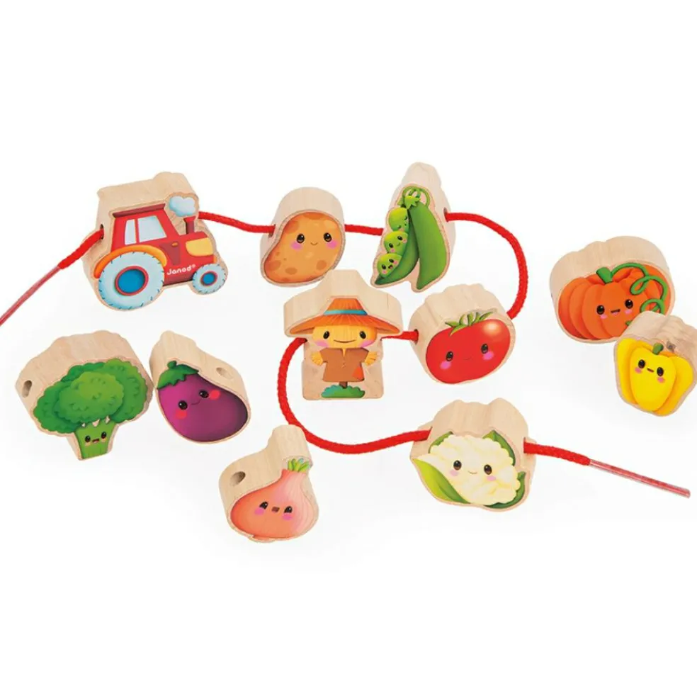 Perles à enfiler en bois Ferme potager (11 pièces)