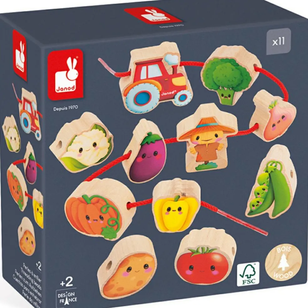 Perles à enfiler en bois Ferme potager (11 pièces)