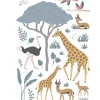 Planche de stickers A3 Girafe, gazelle et flamants