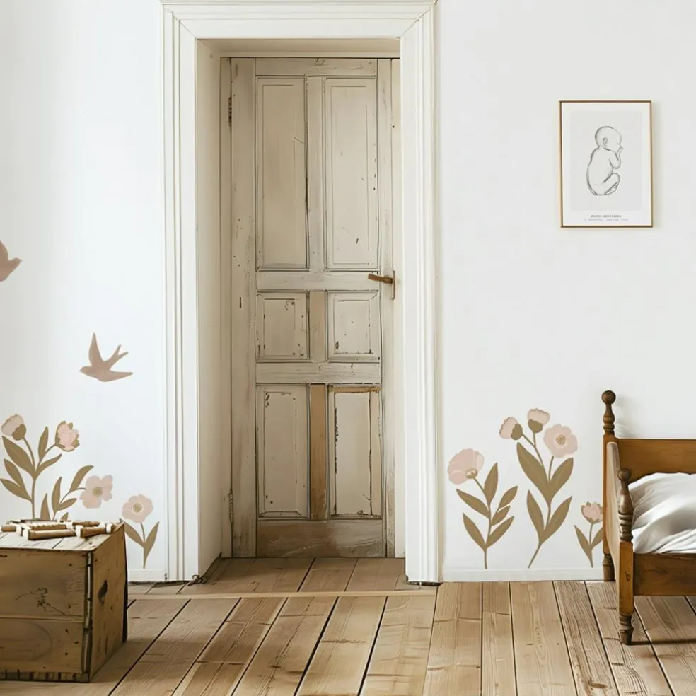 Planche de stickers Décor XL Fleurs et hirondelles