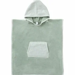 Poncho de bain à capuche bambou et gaze de coton rayé vert de gris (3-5 ans)