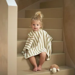 Poncho de bain en éponge Stripe Olive Green (1-4 ans)