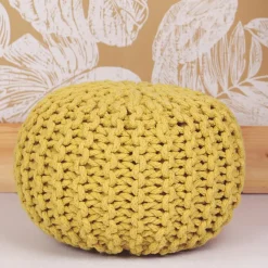 Pouf enfant tricoté Lili jaune oeuf (30 x 20 cm)