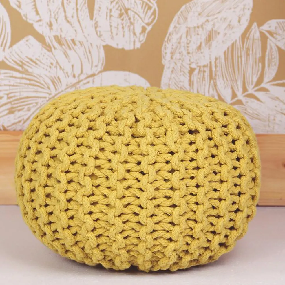 Pouf enfant tricoté Lili jaune oeuf (30 x 20 cm)