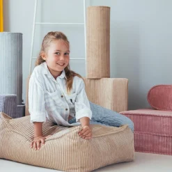 Pouf Ottoman Square Brown Sugar velours côtelé