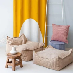 Pouf Ottoman Square Brown Sugar velours côtelé