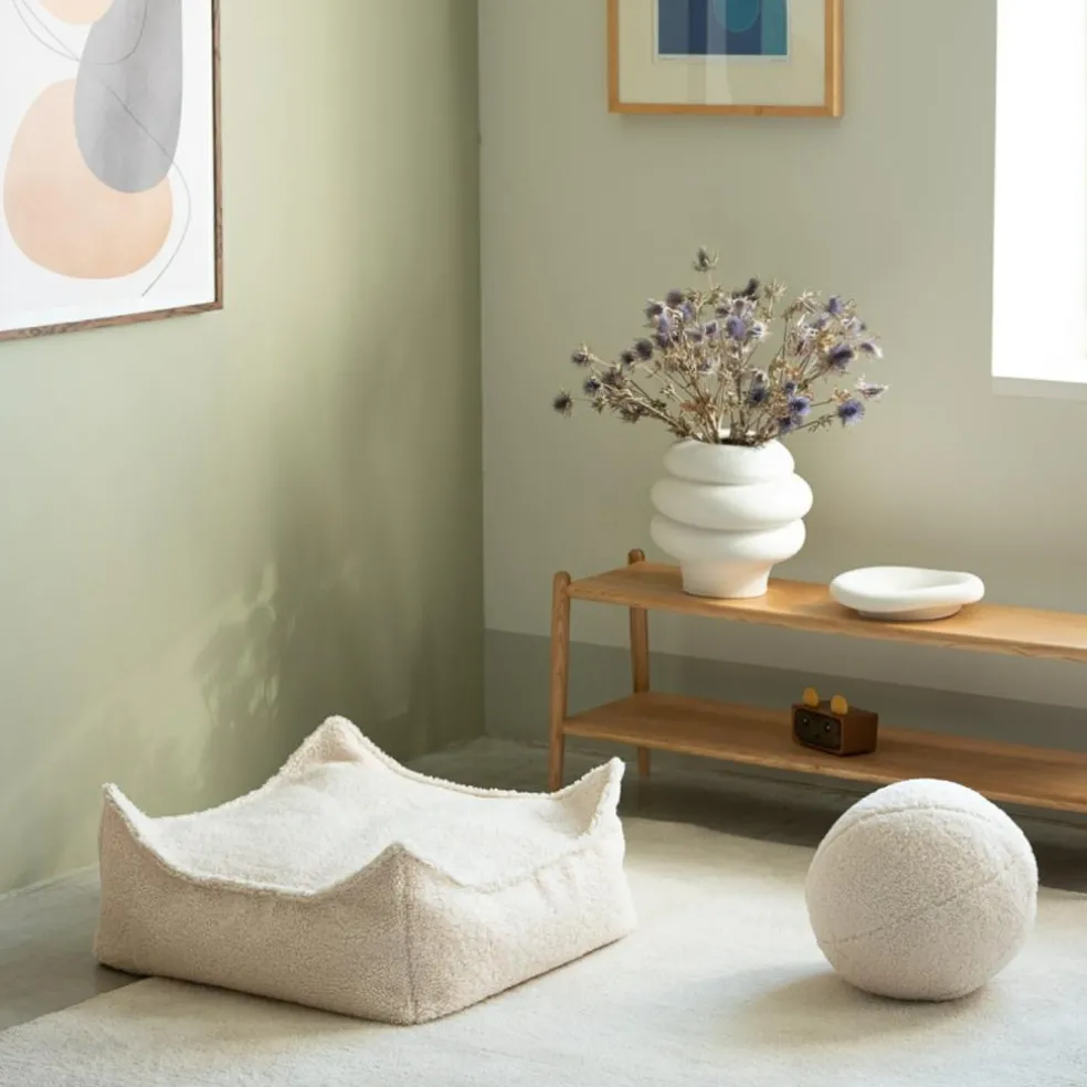 Pouf Ottoman Square Cream White molletonné
