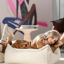 Pouf Ottoman Square Cream White molletonné