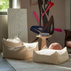 Pouf Ottoman Square Cream White molletonné