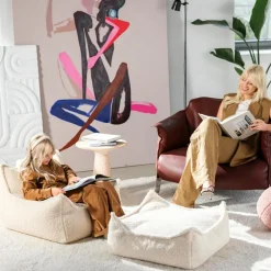 Pouf Ottoman Square Cream White molletonné