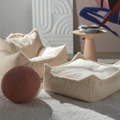 Pouf Ottoman Square Cream White molletonné