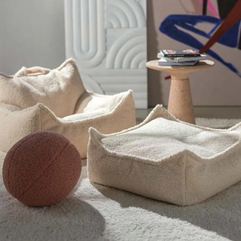 Pouf Ottoman Square Cream White molletonné