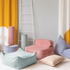 Pouf Ottoman Square Peppermint velours côtelé