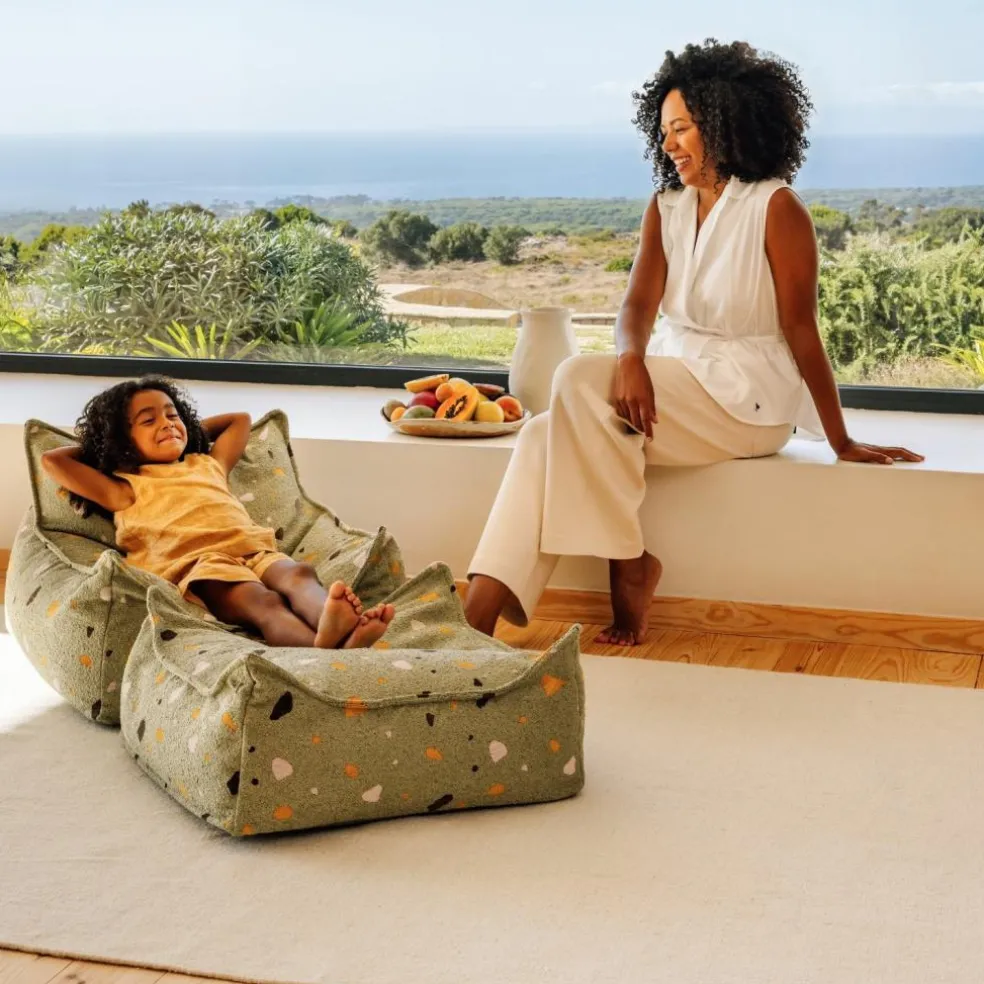 Pouf Ottoman Square Terrazzo Moss