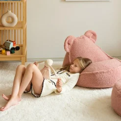 Pouf ours Guava Pink molletonné