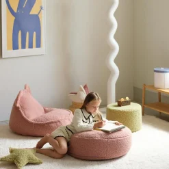 Pouf ours Guava Pink molletonné