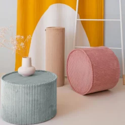 Pouf Pink Mousse velours côtelé