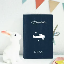 Protège carnet de santé en lin Bleu pétrole (personnalisable)