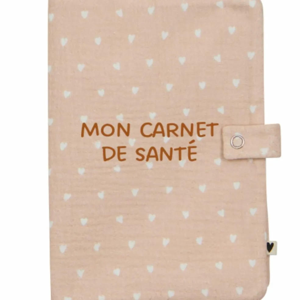 Protège carnet de santé Gaze Cœurs Beige (personnalisable)