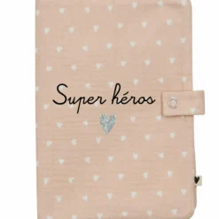 Protège carnet de santé Gaze Cœurs Beige (personnalisable)