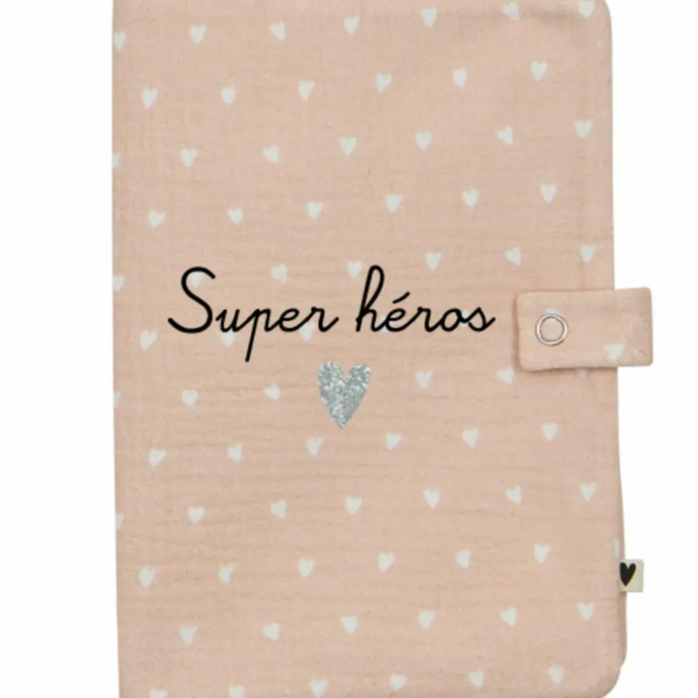 Protège carnet de santé Gaze Cœurs Beige (personnalisable)