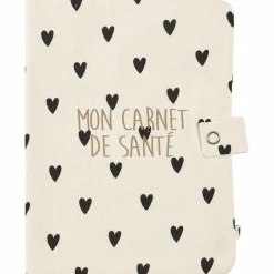 Protège carnet de santé Gaze Coeurs Ecru (personnalisable)
