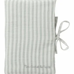 Protège-carnet de santé gaze de coton rayé vert de gris