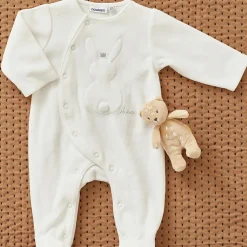 Pyjama chaud en velours Lapin écru (1 mois)