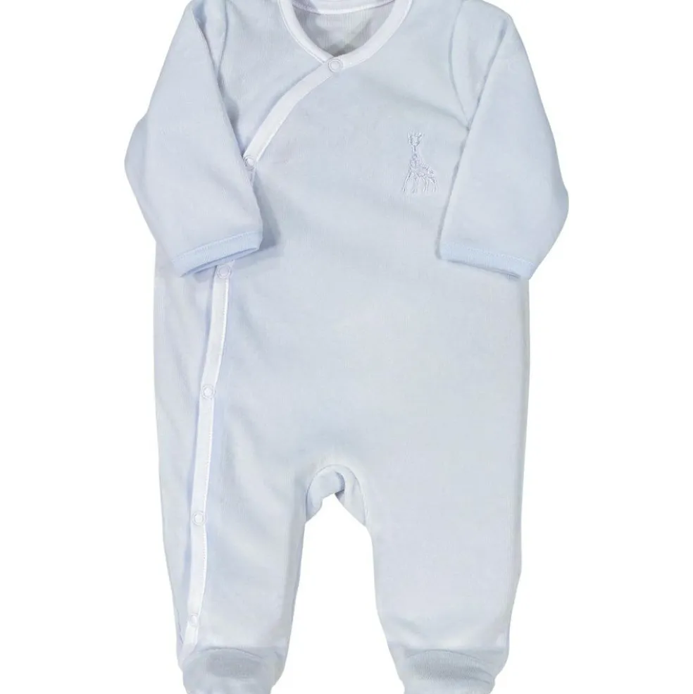 Pyjama croisé en velours bleu Sophie la girafe (naissance)
