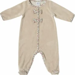 Pyjama hiver en velours beige et nœuds liberty (1 mois)