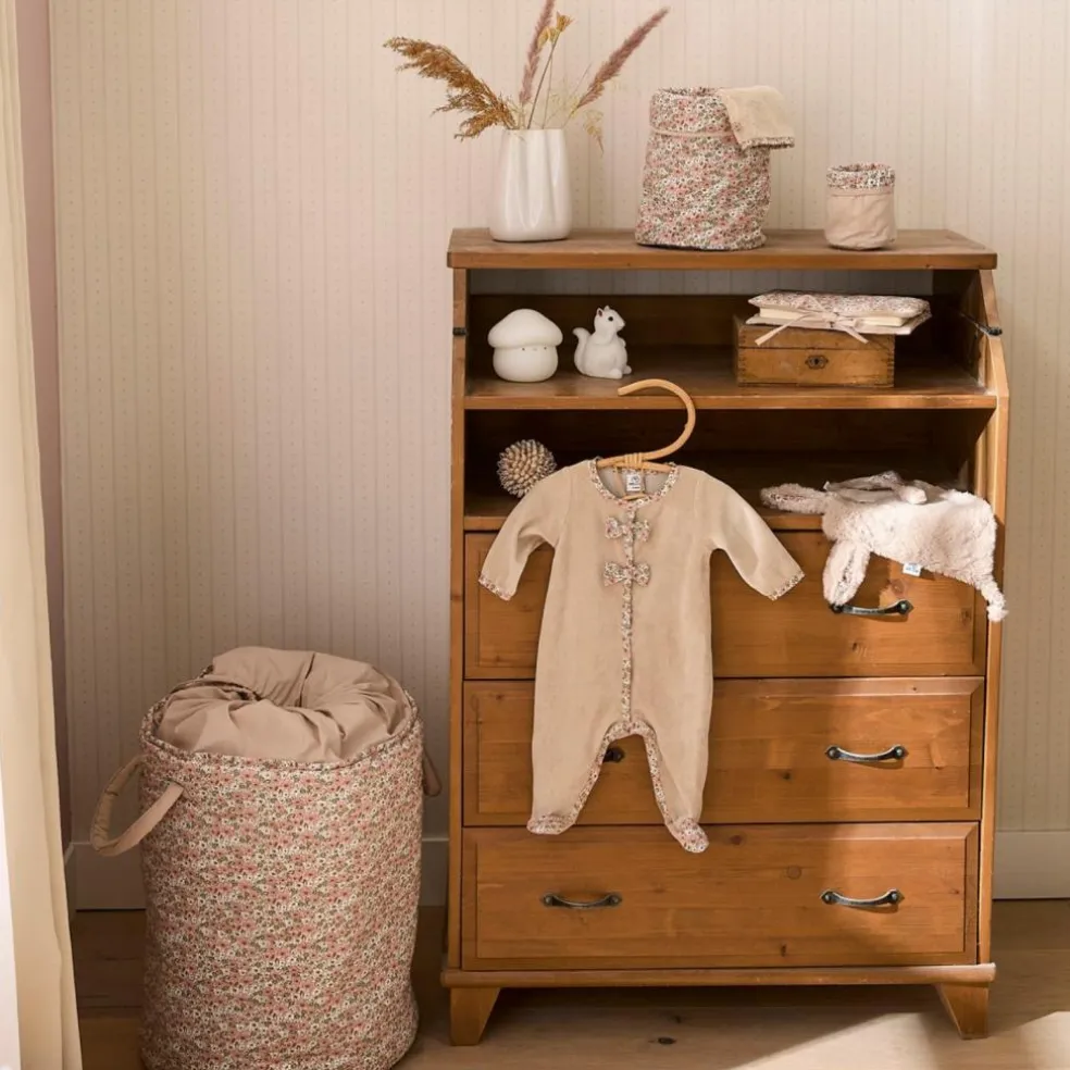 Pyjama hiver en velours beige et nœuds liberty (1 mois)