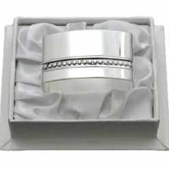 Rond de serviette Lien Perles personnalisable (métal argenté) dans son coffret