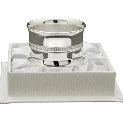 Rond de serviette Perles tressées personnalisable (métal argenté) dans son coffret