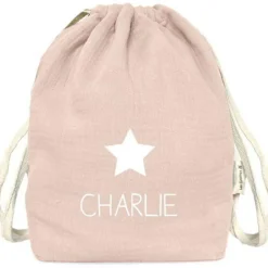 Sac à dos à ficelles Beige rosé (personnalisable)
